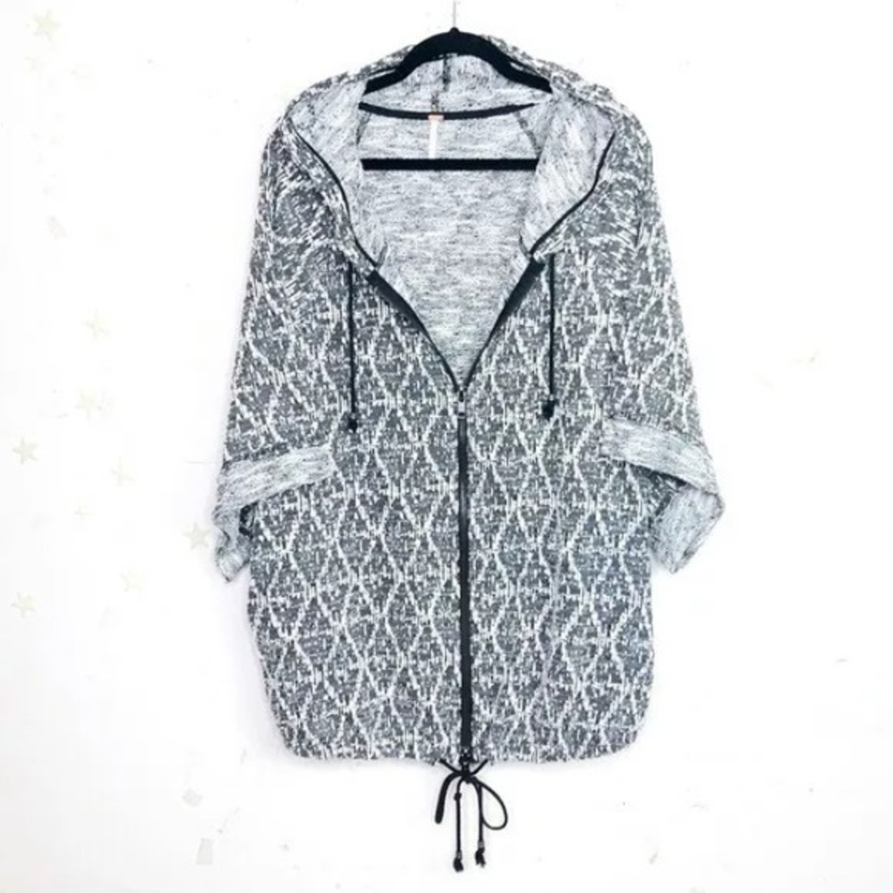 FREE PEOPLE Come Out of Style 2-Pocket Gray Black Knit Zip Hoodie EUC S